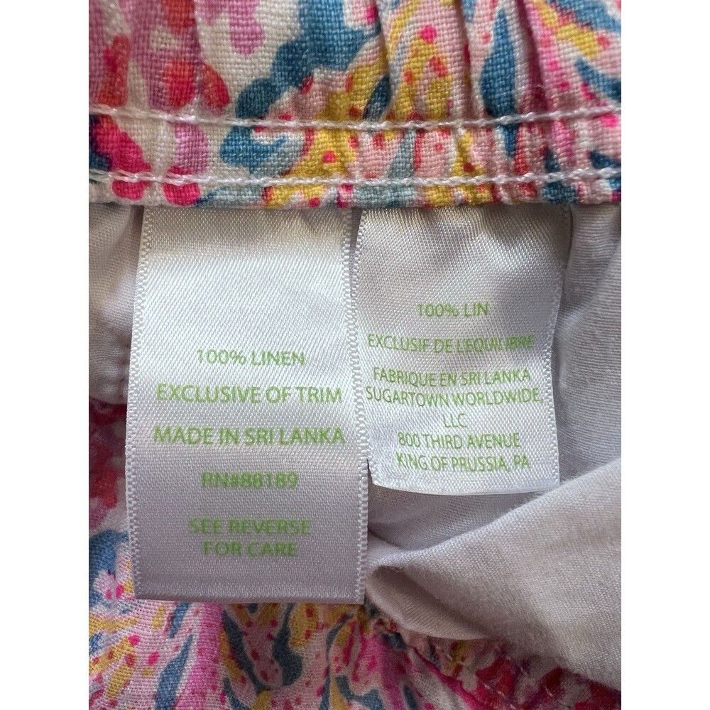 Lilly Pulitzer Taron 100% Linen Pants M Coastal Coral Print Drawstring Pull On - Picture 15 of 15